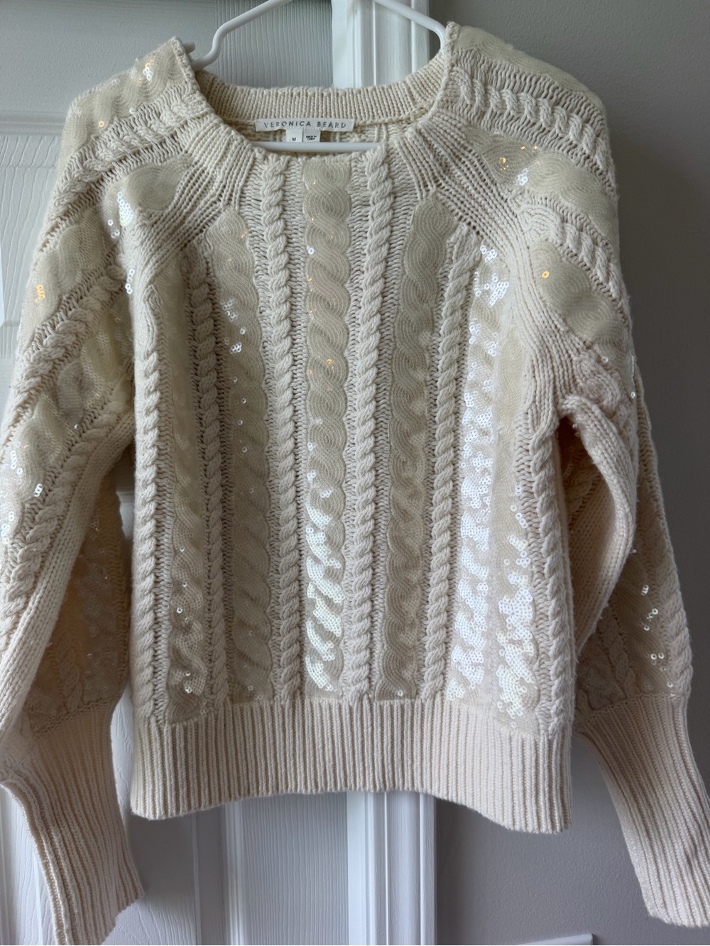 Veronica Beard Cream Cable Knit Crewneck Sweater - Picture 6 of 7